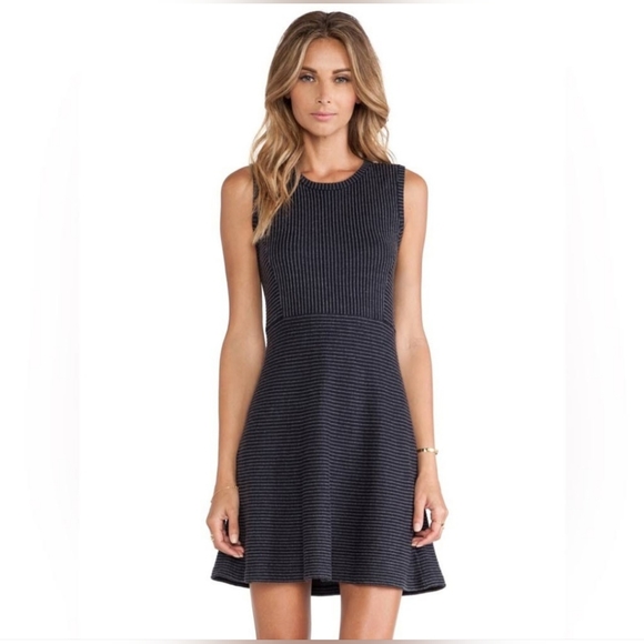 Theory Dresses & Skirts - Theory‎ Randria Evian Stretch Wool Navy A-Line Stripe Dress Women's Size L